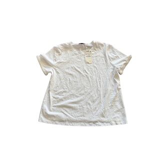 Zara White Short Sleeve Shirt with Pearl Beaded Trim – Size XL – NWT 100% Cotton